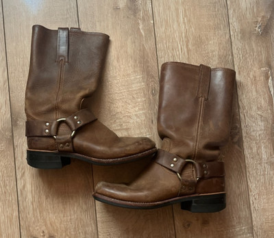 Frye Harness Buckle Brown Leather Biker Western Boots Square Toe  Womens Size 7