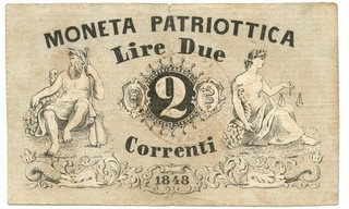 2 LIRE CORRENTI MONETA PATRIOTTICA VENEZIA 1848 MB/BB
