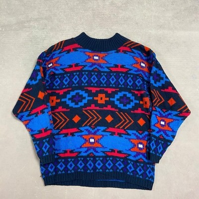 Vintage Strickpullover Abstrakt Gemustert Strickpullover Damen S (8-10)