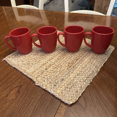 Corelle Coordinates Solid Red 10 Ounce  Stoneware Coffee Mugs Cups Set Of 4