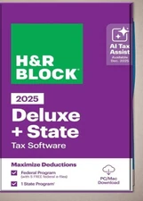 H&R Block Tax Software Deluxe & State fed Efile 2025 (PC/Mac by EMAlL)