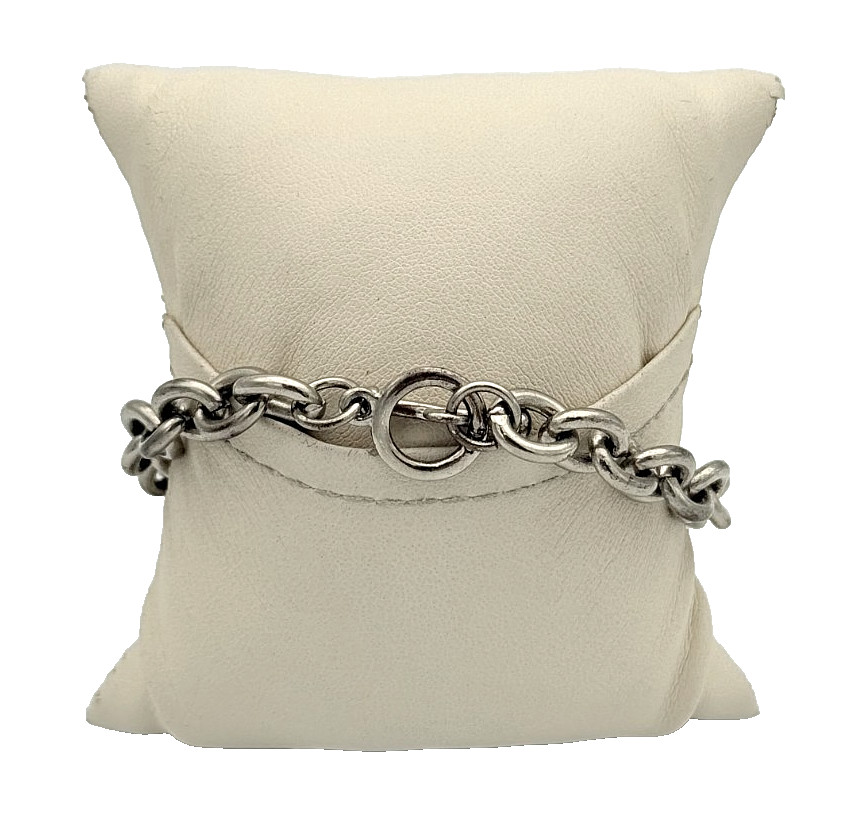 925 Sterling Silver Round Link Toggle Bracelet - image 4