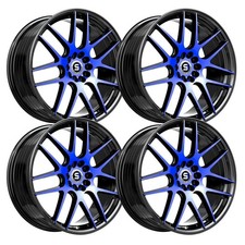 Set-4 Spec-1 Sp-65 17x8 4x1004x114.3 42mm Black Blue Wheels Rims 17 Inch