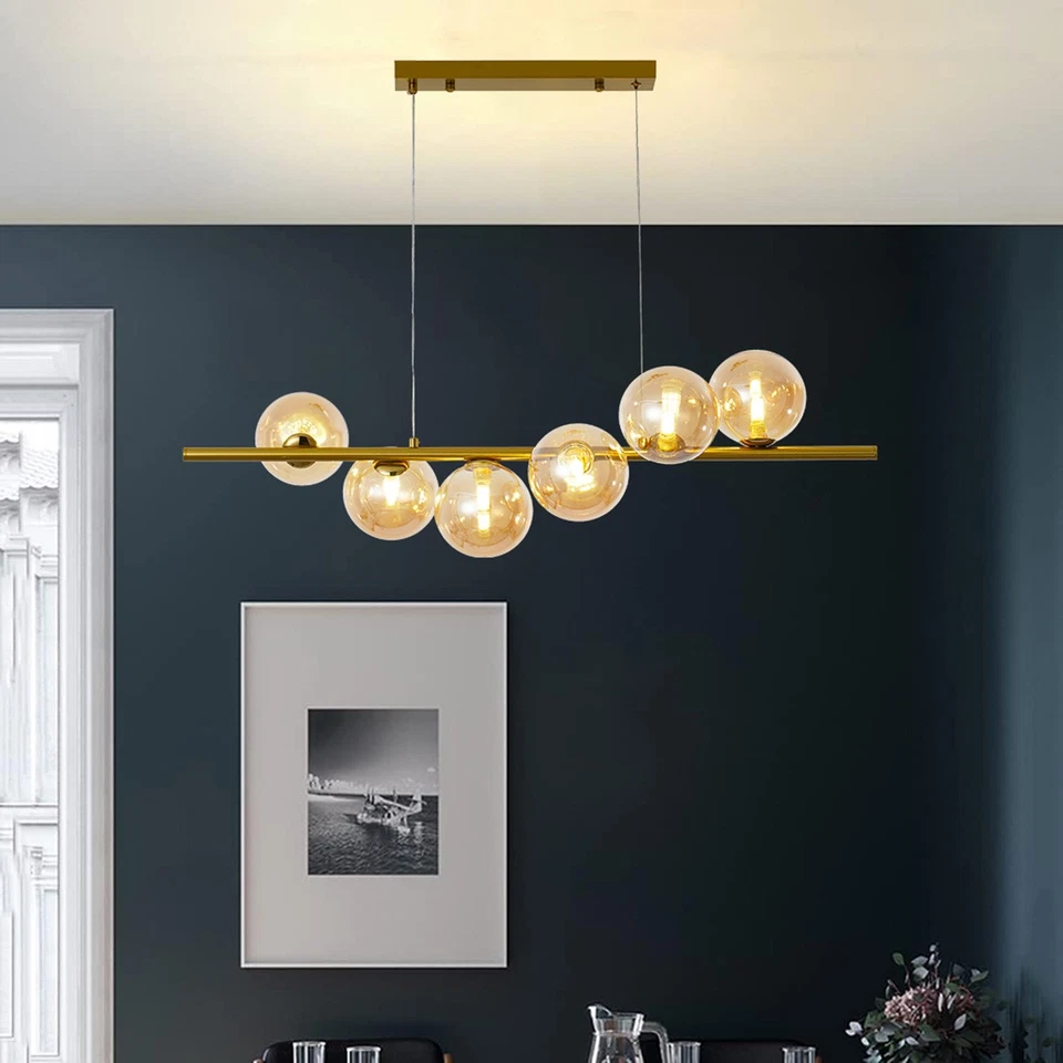 Lampadario a sospensione 6 sfere in vetro ambrato V721-AMBER - Immagine 2 di 4