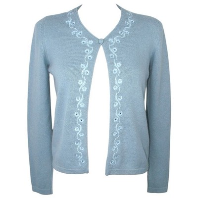Vintage Y2K Blumarine Dusty Blue Cottage Cropped Baby Puppe Wolle Strickjacke klein