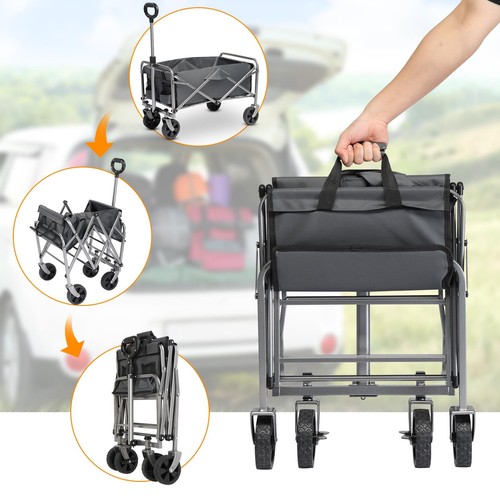 Folding Beach Outdoor Wagon Cart Collapsible Utility Garden Shopping Cart Gray - Picture 7 of 8