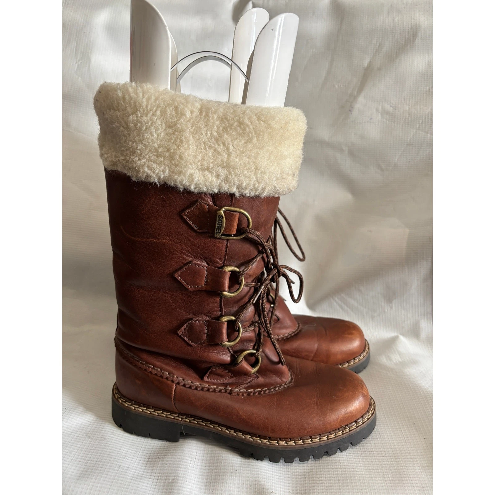 Sorel Leather Boots Wool Sherpa Lined Womens Size 7 Brown