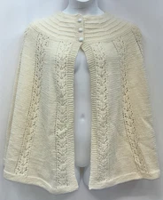 VTG Hand Knit Women One Size Fits All Sweater Cape Shawl Poncho Cable Knit Cream