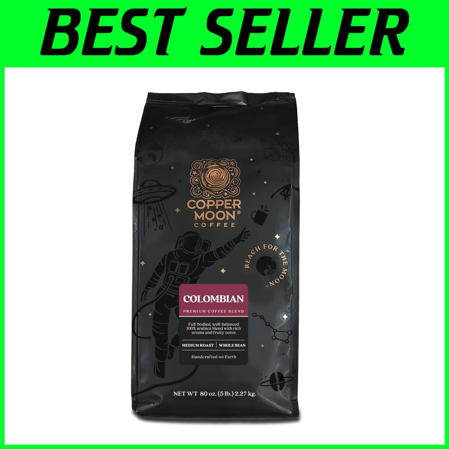 Artisan Medium Roast Colombian Whole Bean Coffee - 5 lb for True Coffee Lovers