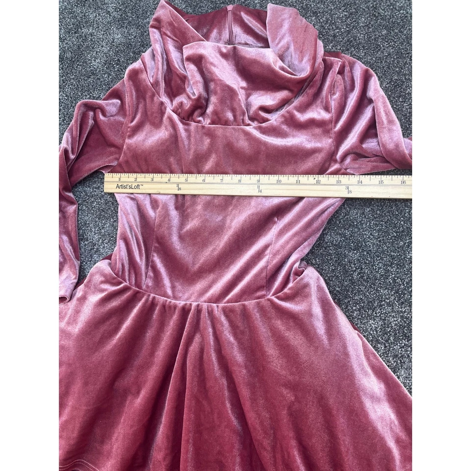 Vestido Mia Joy Niñas Rosa Terciopelo Tul En Niveles Talla 14 Capucha Cuello Manga Larga Foto 4 de 4