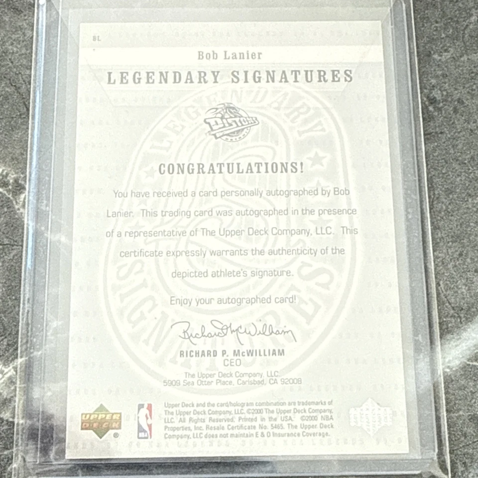 2000-01 Upper Deck Leyendas de la NBA Firmas Legendarias Bob Lanier #BL (AU) Foto 4 de 4