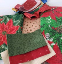 Cotton Fabric Christmas Poinsettia Berries Florals Quilting Strips Crafts Lot