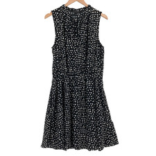 Banana Republic Womens Large Black Ivory Polka Dot Tie Neck Midi Dress