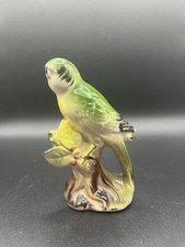 Estatuilla periquito periquito verde vintage Japón 4,5" pájaro de cerámica en rama