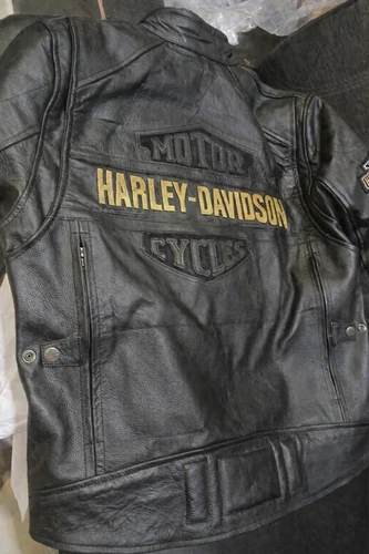 Harley Men's Black Biker Jacket - Real Cowhide Leather Motorcycle Jacket image 5