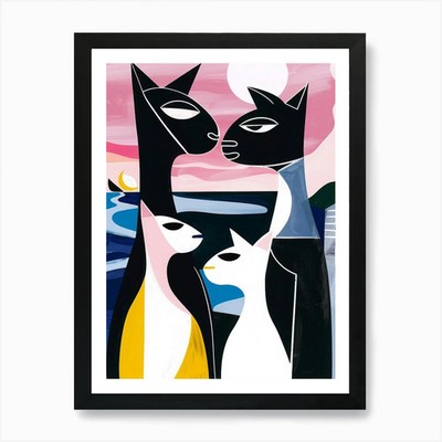 Katzenfamilie Kunstdruck gerahmt Wandbild Poster Leinwanddruck Bild