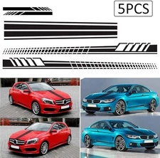 5Pcs Car Side Body Hood Mirror Long Stripe Graphics Vinyl Decal Black Sticker