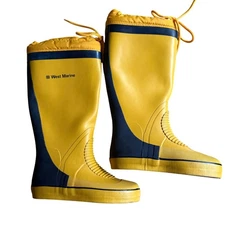 WEST MARINE Yellow Navy Tall Rubber Waterproof Rain Boots Size Mens 5 Womens 6.5
