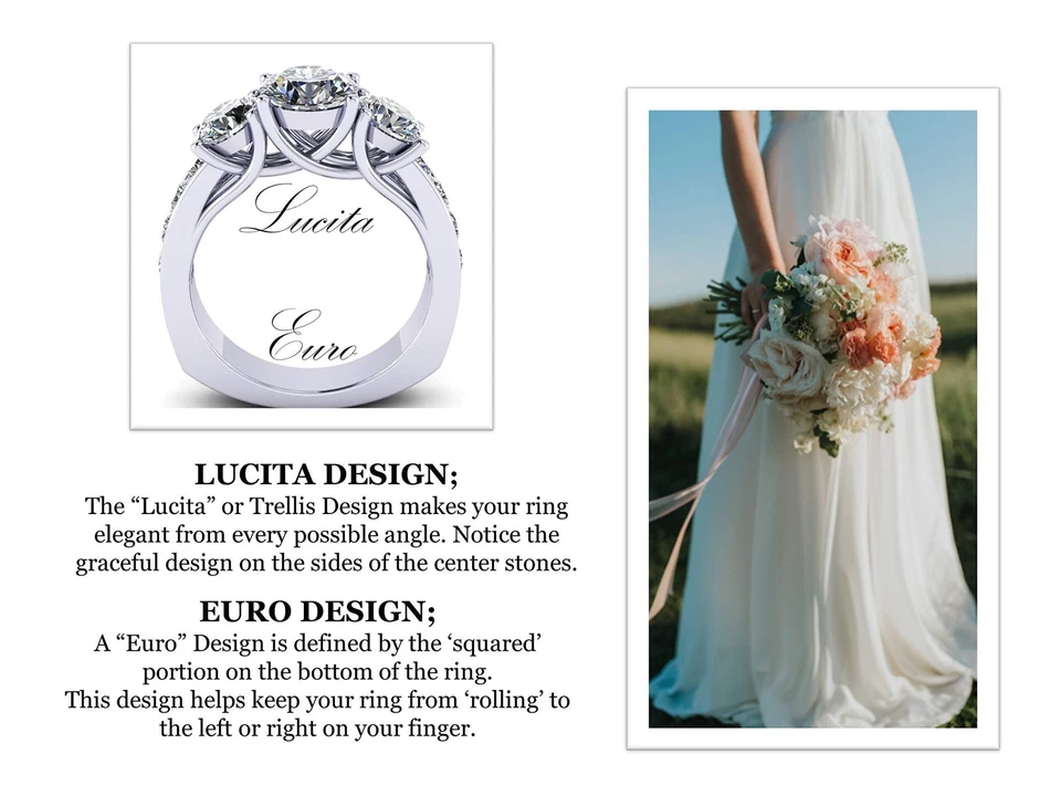 Platinum Plated Silver Lucita Euro Style Shank CZ 3 Stone Ring 2.50 CTW - Sz 11 - Image 3 of 4