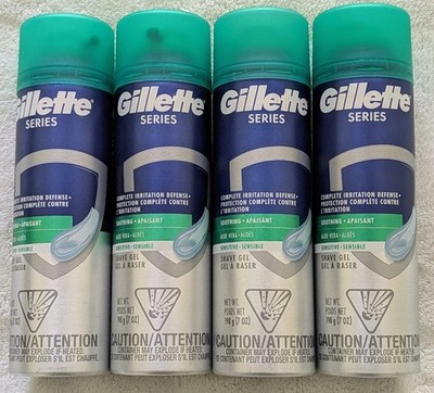 New Gillette Series Sensitive Shave Gel 7oz   4 Pack Aloe Vera Soothing Formula