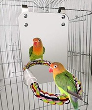 7 Inch Bird Mirror with Rope Perch Cockatiel Mirror for Cage Medium 7.1  5.1 