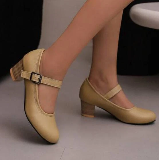 Women's Retro Mary Jane's shoes Chunky Heel Shoes Casual Round Toe Buckle Chic  - Image 3 of 4