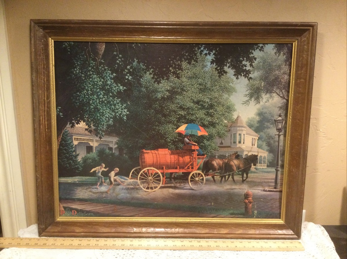 Vintage MCM Paul Detlefsen 22x28” Original Framed Print “Happy