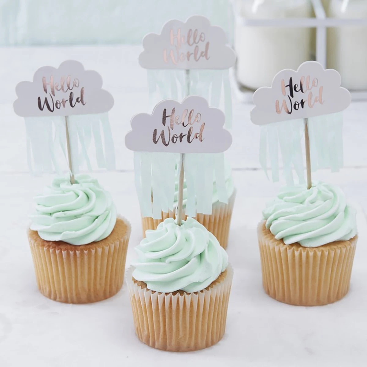 10 x BABY SHOWER CUPCAKE PICKS White Rose Gold Gender Neutral Baby Shower Decor