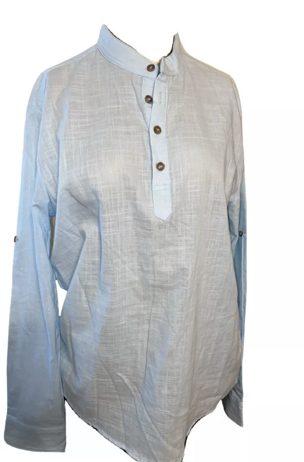 NEARKIN Light Blue 100 Cotton Shirt Sz Large long sleeve 3 4