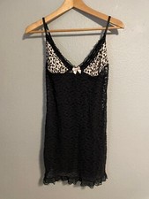 Victorias Secret Womens Slip Dress Large Animal Print Mesh Babydoll Lingerie Y2K