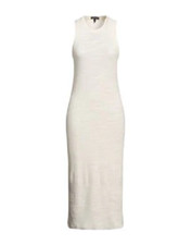 ZARA Bodycon Cocktail Midi Dress w/ Back Cutout Slit White Stretch SMALL New
