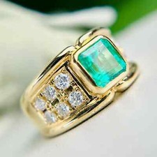 Engagement Men's Ring 14K Yellow Gold Plated 2Ct Asscher Cut Lab-Created Emerald
