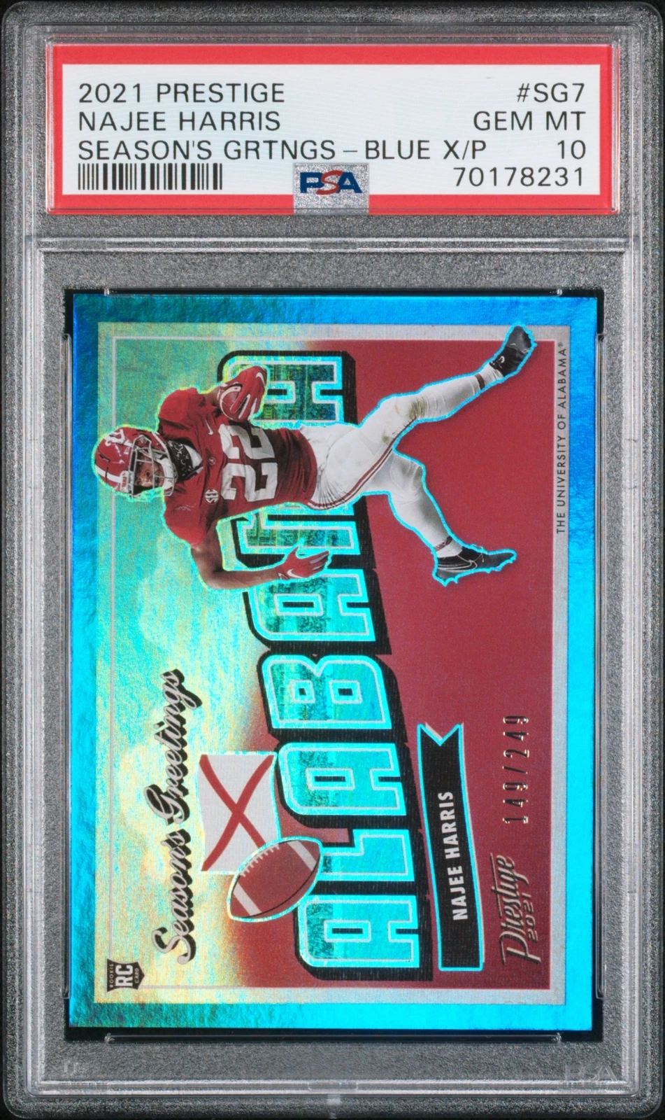 Najee Harris Panini Prestige Season's Greetings #SG7 Blue Xtra Points