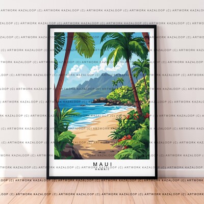 Maui Island Sonnenuntergang Druck ungerahmt tropisch Hawaii Illustration Küstenkunst