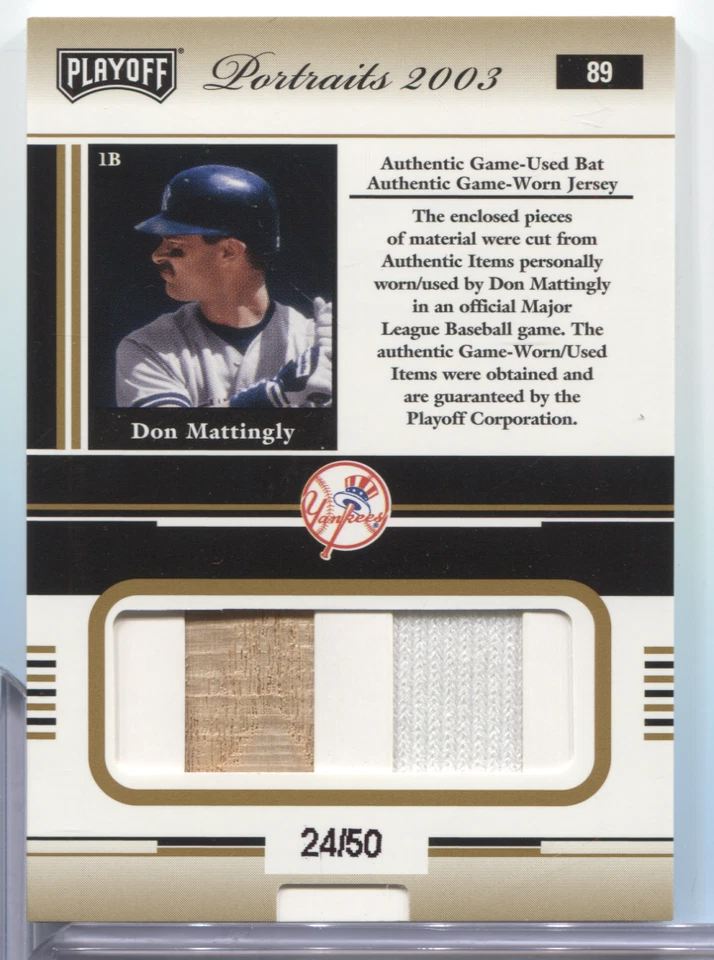 Don Mattingly Yankees 2003 Donruss Playoff parche doble 24/50 #89 052824MLCD208 Foto 2 de 2