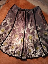 Y2k Vtg Apostrophe Satin Midi Skirt Brown Velvet Burnout Floral Fit Flare