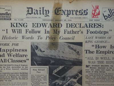 The Late King George V THE DAILY EXPRESS Zeitung vom Mi 22. Januar 1936