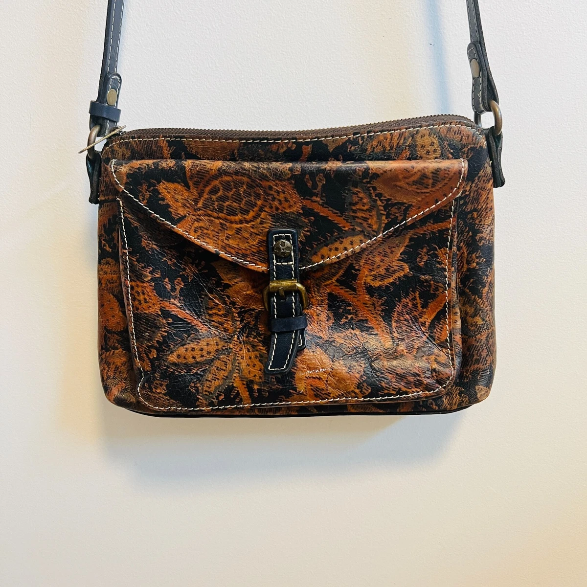 Patricia Nash Purse Blue Avellino Floral Leather Italian Crossbody Bag