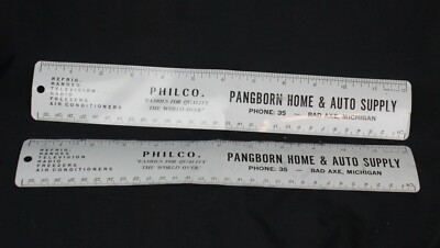 2 Vtg Metal Rulers Pangborn Home & Auto Supply Bad Axe Michigan Philco Thumb
