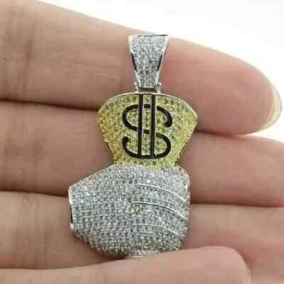 3Ct Round Lab Created Citrine Customize Small Hand Pendant 14K White Gold Plated