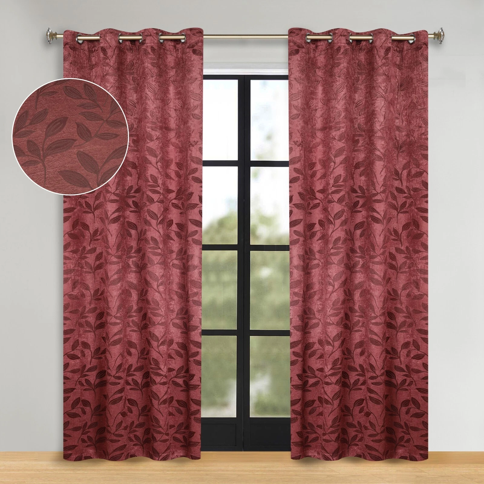 Leaves Machine Washable 52" Wide Room Darkening Blackout Curtains Set of 2