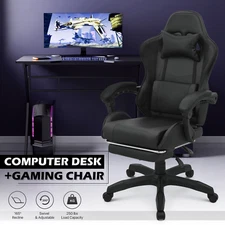 [GAMING CHAIR+RACING COMPUTER DESK]Reclining Seat Writing Table Home Workstation