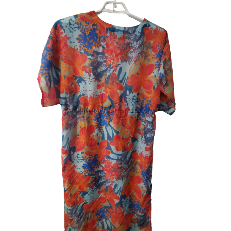 D&Co swimsuit cover up dress womens size Large floral maxi lightweight