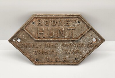 Antique Plaque Rodney Hunt Machine Co Orange Massachusetts ID Badge Rare 