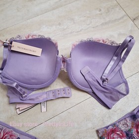 Victoria's Secret Dream Angels Push Up bra set embroidery purple floral 5Z5A
