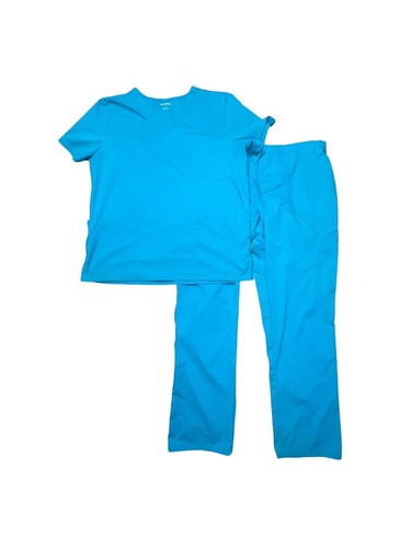 Scrub Star Turquoise Blue Top & Pants Scrubs Set Women Size M Top and L Pants