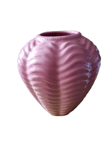 Pink Haeger 1996 Pottery Flower Vase Ripple Tag 8" Tall