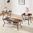3 Pcs Coffee Table and 2 Nightstand End Tables Occasional Living Room Set Wooden