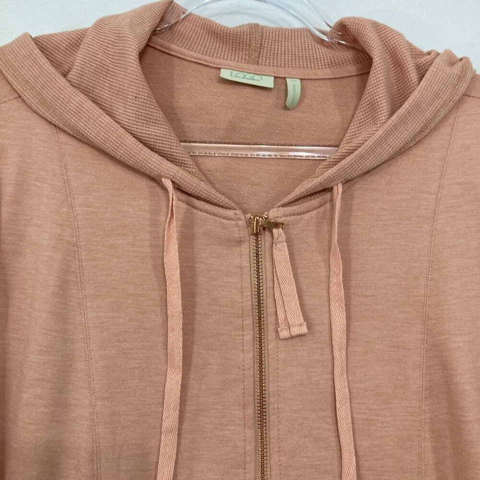 LOGOTIPO Lori Goldstein 2X Jaqueta com Capuz Malha Elástica Mauve Detalhe Plissado Zíper Completo - Imagem 3 de 4