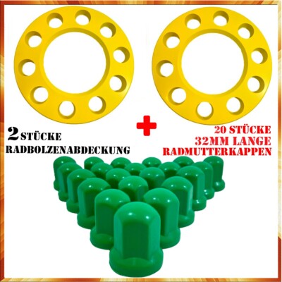 2 x Radbolzenabdeckung Kunststoff 22,5 LKW 20x32mm Lange Radmutterkappen Grün